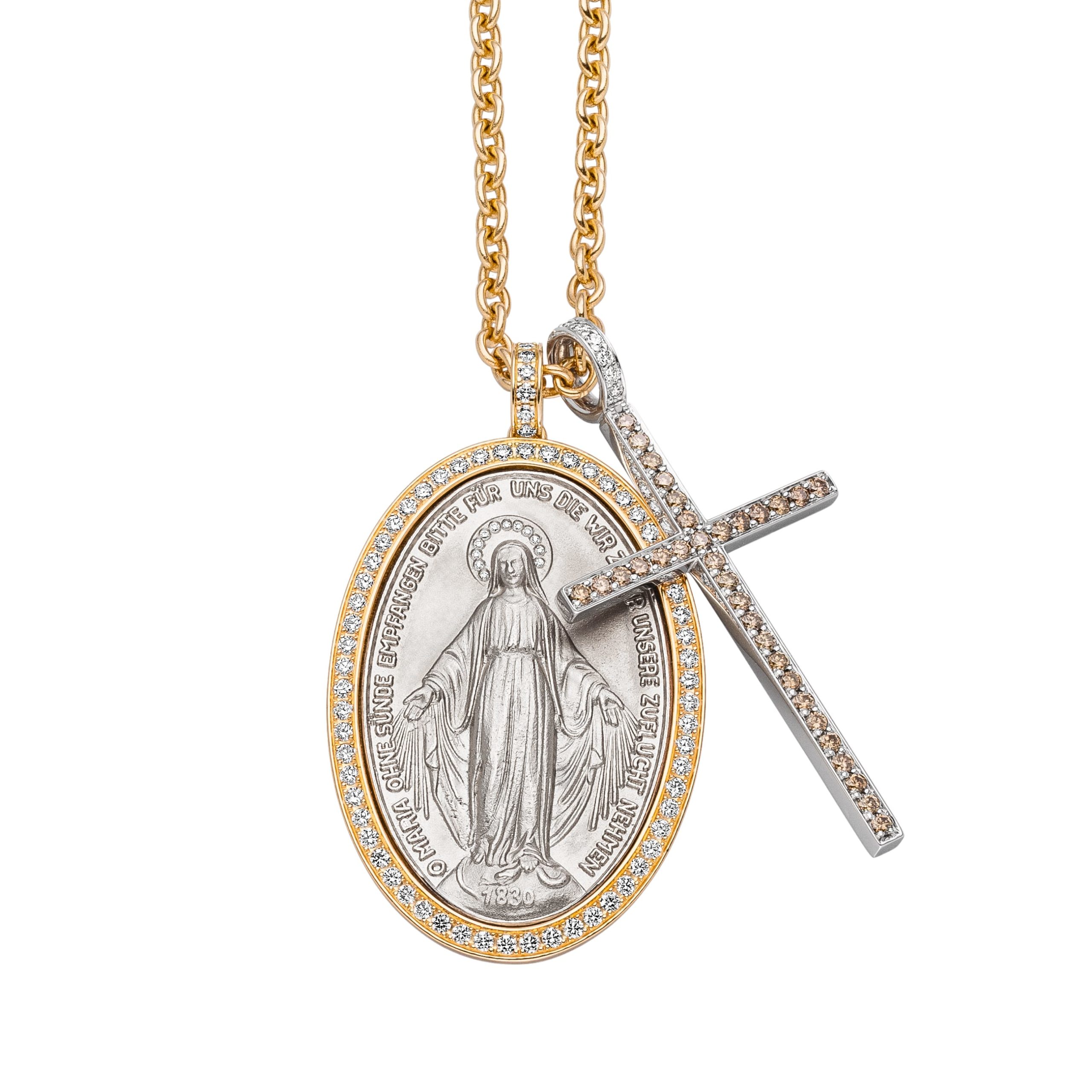 Madonna-Kette aus Gold mit Kreuz-Anhänger - Heiligenanhänger Maria